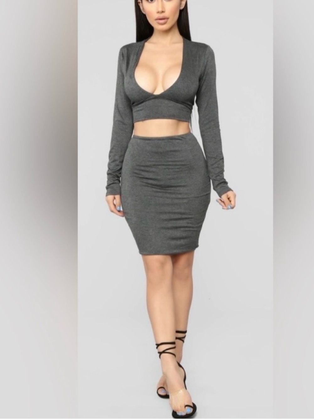 🩶 Fashion Nova Charcoal Gray Skirt Set Small 🩶